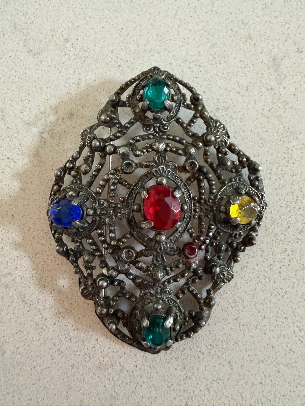 Vintage Brooch with Czech Glass